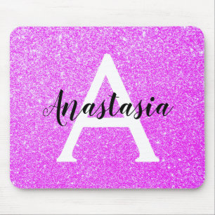 Girly Glam Lila Glitzer Glitzern Monogram Name Mousepad