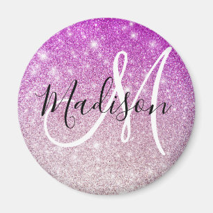 Girly & Glam Lila Glitzer Glitzern Monogramm Name Magnet