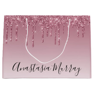 Girly & Glam Lila Rose Gold Glitzer Tropfen Name Große Geschenktüte