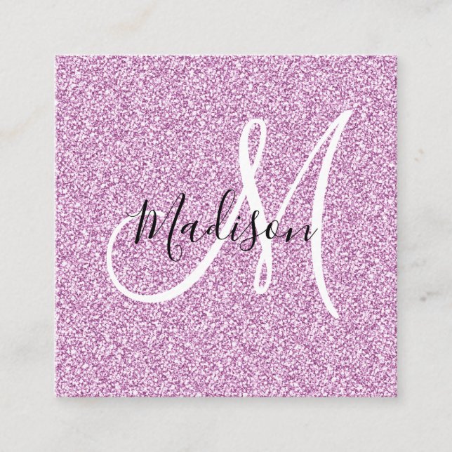 Girly & Glam Lilac Lila Glitzer Sparkle Monogram Quadratische Visitenkarte (Vorderseite)