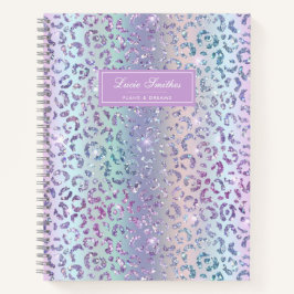 Girly Glam Mermaid Glitzer Leopard Print Monogram Notizbuch