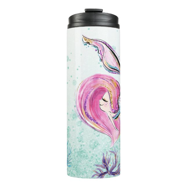 *~* Girly Glam Mermaid Glitzer Mercat Thermosbecher (Vorderseite)