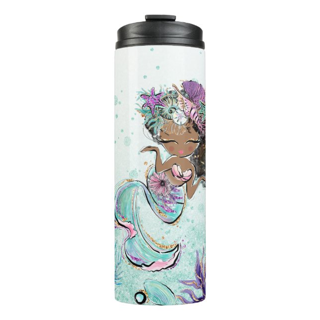 *~ Girly Glam Mermaid Glitzer Sea Turtle Cortle Thermosbecher (Vorderseite)
