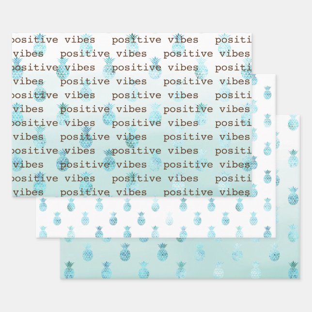 Girly Glam Mint Aquamarines Aqua Tropische Ananas Geschenkpapier Set (Set)