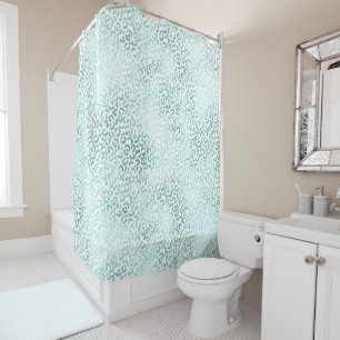 Girly Glam Mint Leopard Print Duschvorhang