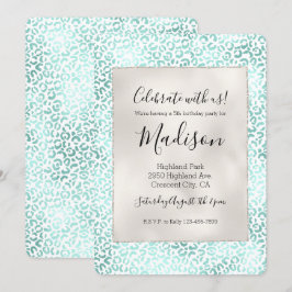 Girly Glam Mint Leopard Print Einladung