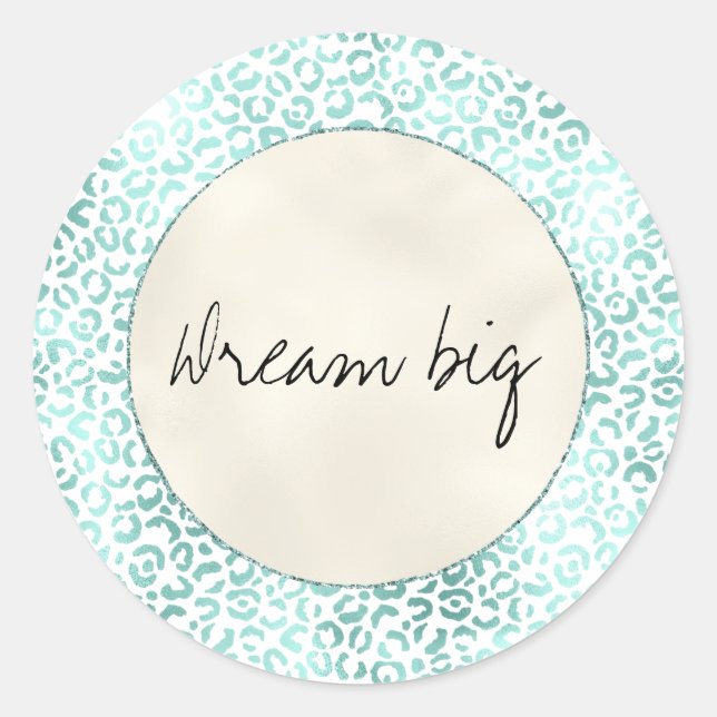 Girly Glam Mint White Cream Leopard Print Runder Aufkleber (Vorderseite)