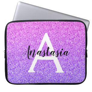 Girly Glam Ombre Lila Glitzer Glitzern Monogram Laptopschutzhülle