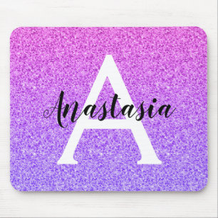 Girly Glam Ombre Lila Glitzer Glitzern Monogram Mousepad
