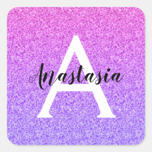 Girly Glam Ombre Lila Glitzer Glitzern Monogram Quadratischer Aufkleber
