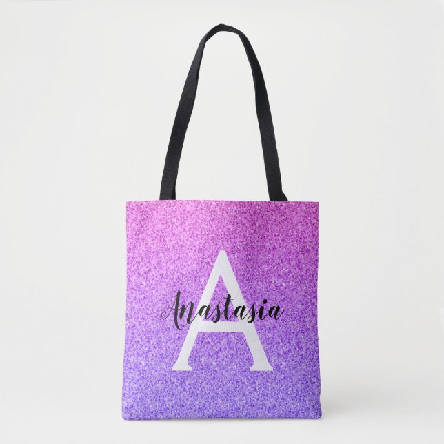 Girly Glam Ombre Lila Glitzer Glitzern Monogram Tasche (Vorderseite)