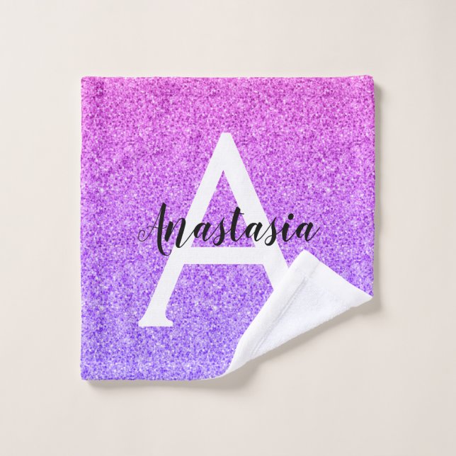 Girly Glam Ombre Lila Glitzer Glitzern Monogram Waschlappen (Waschlappen)