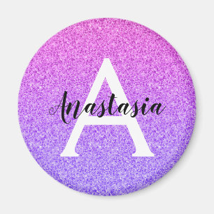 Girly Glam Ombre Lila Glitzer Glitzern Monogramm Magnet