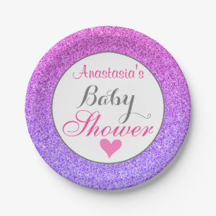 Girly & Glam Ombre Lila Pink Glitzer Babydusche Pappteller