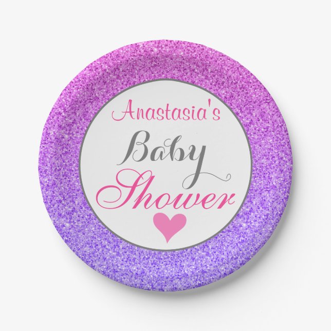 Girly & Glam Ombre Lila Pink Glitzer Kinderdusche Pappteller (Vorderseite)