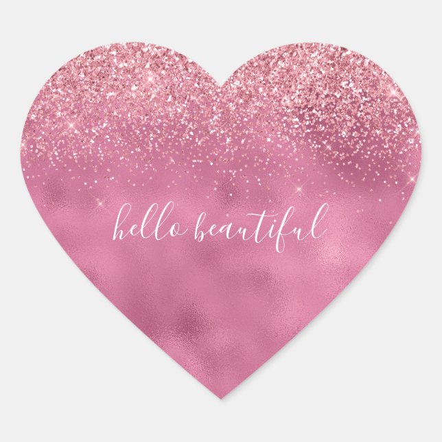 Girly Glam Pink Glitzer Herz-Aufkleber (Vorderseite)