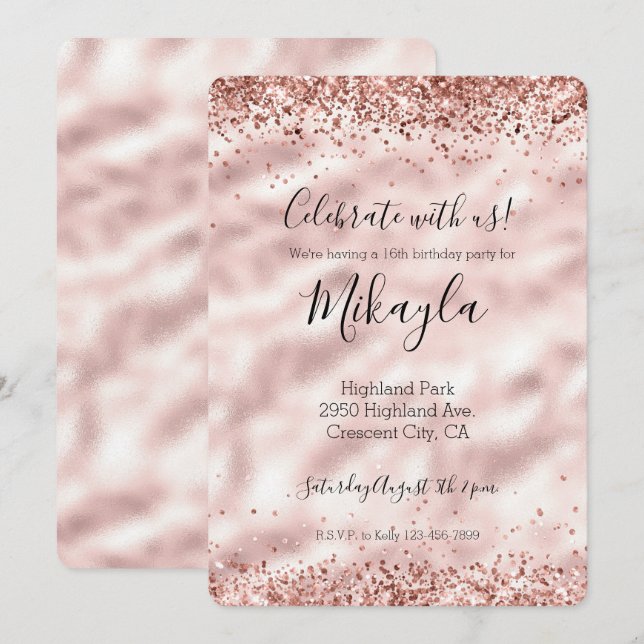 Girly Glam Pink Glitzer Sparkle Confetti Einladung (Vorne/Hinten)