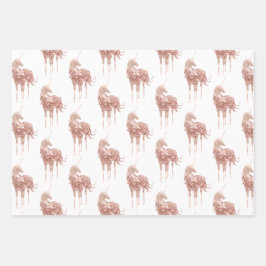 Girly Glam Pink Gold Confetti Glitzer Unicorn Geschenkpapier Set