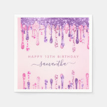 Girly Glam Pink Lila Glitzer Tropfen 13. Geburtsta