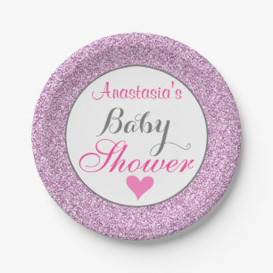 Girly & Glam Pink Lilac Lila Glitzer Kinderdusche Pappteller