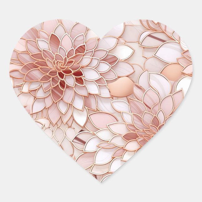 Girly Glam Pink Rose Gold Floral Herz-Aufkleber (Vorderseite)