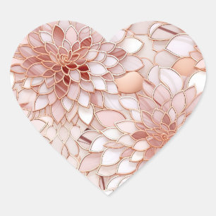 Girly Glam Pink Rose Gold Floral Herz-Aufkleber