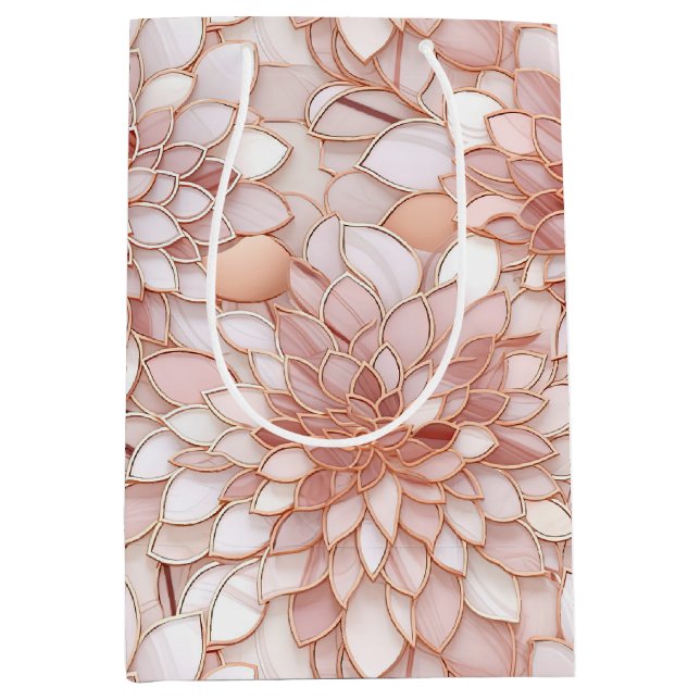 Girly Glam Pink Rose Gold Floral Mittlere Geschenktüte (Vorderseite)