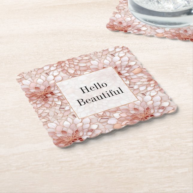 Girly Glam Pink Rose Gold Floral Untersetzer (angewinkelt)