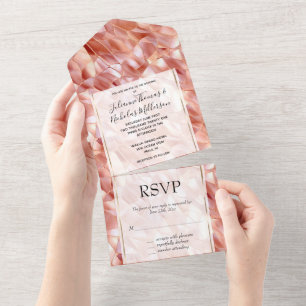 Girly Glam Pink Rose Gold Wedding All In One Einladung