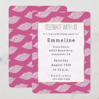 Girly Glam Pink White Diamond Lippen Einladung