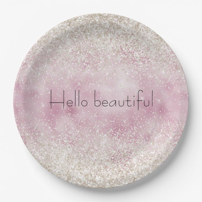 Girly Glam Pink White Glitzer Sparkle Pappteller (Vorderseite)