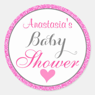 Girly & Glam Princess Hot Pink Glitzer Babydusche Runder Aufkleber
