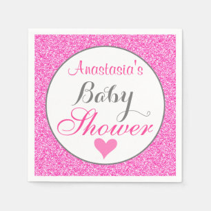 Girly & Glam Princess Hot Pink Glitzer Babydusche Serviette