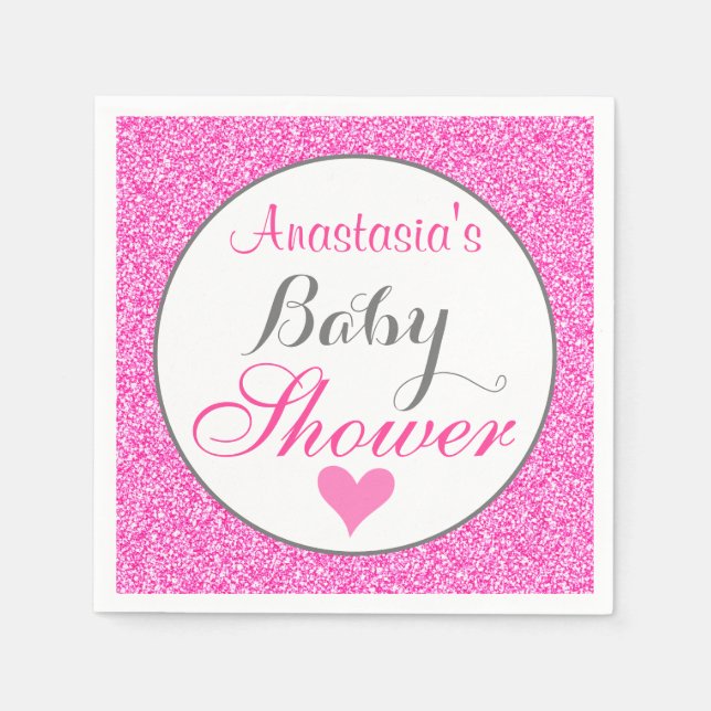 Girly & Glam Princess Hot Pink Glitzer Babydusche Serviette (Vorderseite)