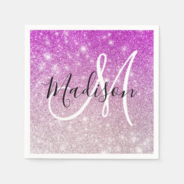 Girly & Glam Purple Glitter Sparkles Monogram Name Serviette (Vorderseite)