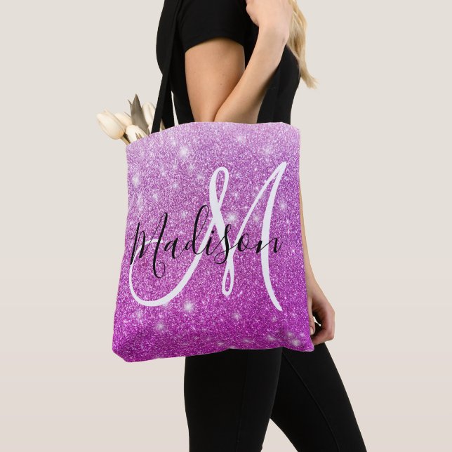 Girly & Glam Purple Glitter Sparkles Monogram Name Tasche (Von Nahem)