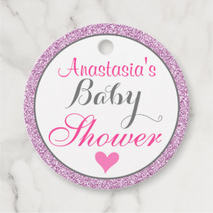 Girly & Glam Rosa Lila Lila Glitter Babyparty Geschenkanhänger