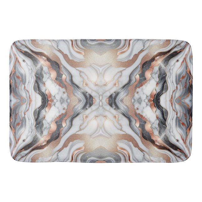 Girly Glam Rose Gold Silver & White Marmor Badematte (Vorderseite)