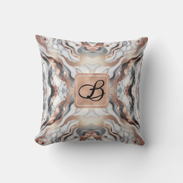 Girly Glam Rose Gold Silver & White Marmor Kissen (Vorderseite)