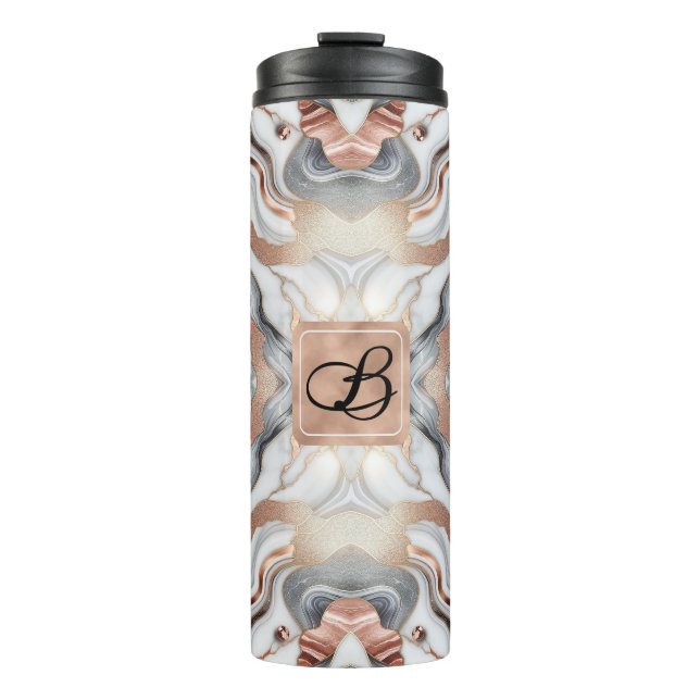 Girly Glam Rose Gold Silver & White Marmor Thermosbecher (Vorderseite)