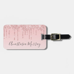 Girly Glam Rouge Pink Roségold Glitter Tropfen Nam Gepäckanhänger