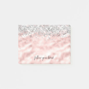 Girly Glam Silver Pink Herz Personalisiert Post-it Klebezettel