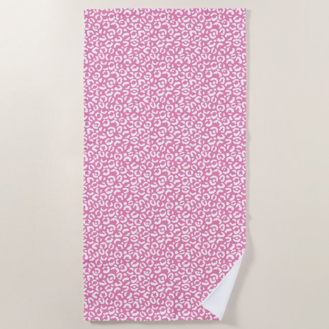 Girly Glam White Pink Leopard Print Strandtuch (Vorderseite)