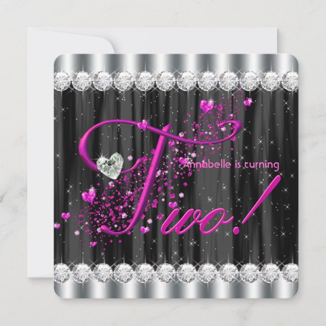 Girly Glam Zweite Geburtstagsparty Einladung (Vorderseite)