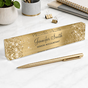 Girly Glänzendes Gold Faux Folie Namensplakette