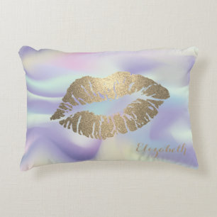 Girly Glitter Lips Holografisch Dekokissen