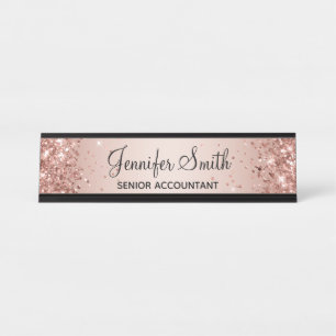Girly Glittery Faux Roségold Farbverlauf Schreibtischnamensplakette