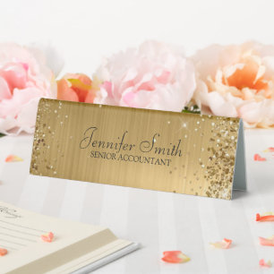 Girly Glittery Gold Faux Folie Schreibtisch Namens Tischaufsteller