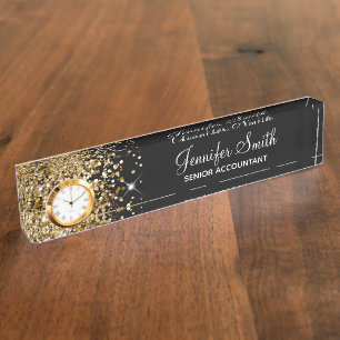 Girly Glittery Gold Glam Black Namensplakette