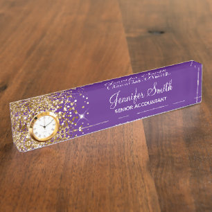 Girly Glittery Gold Glam Royal Lila Namensplakette